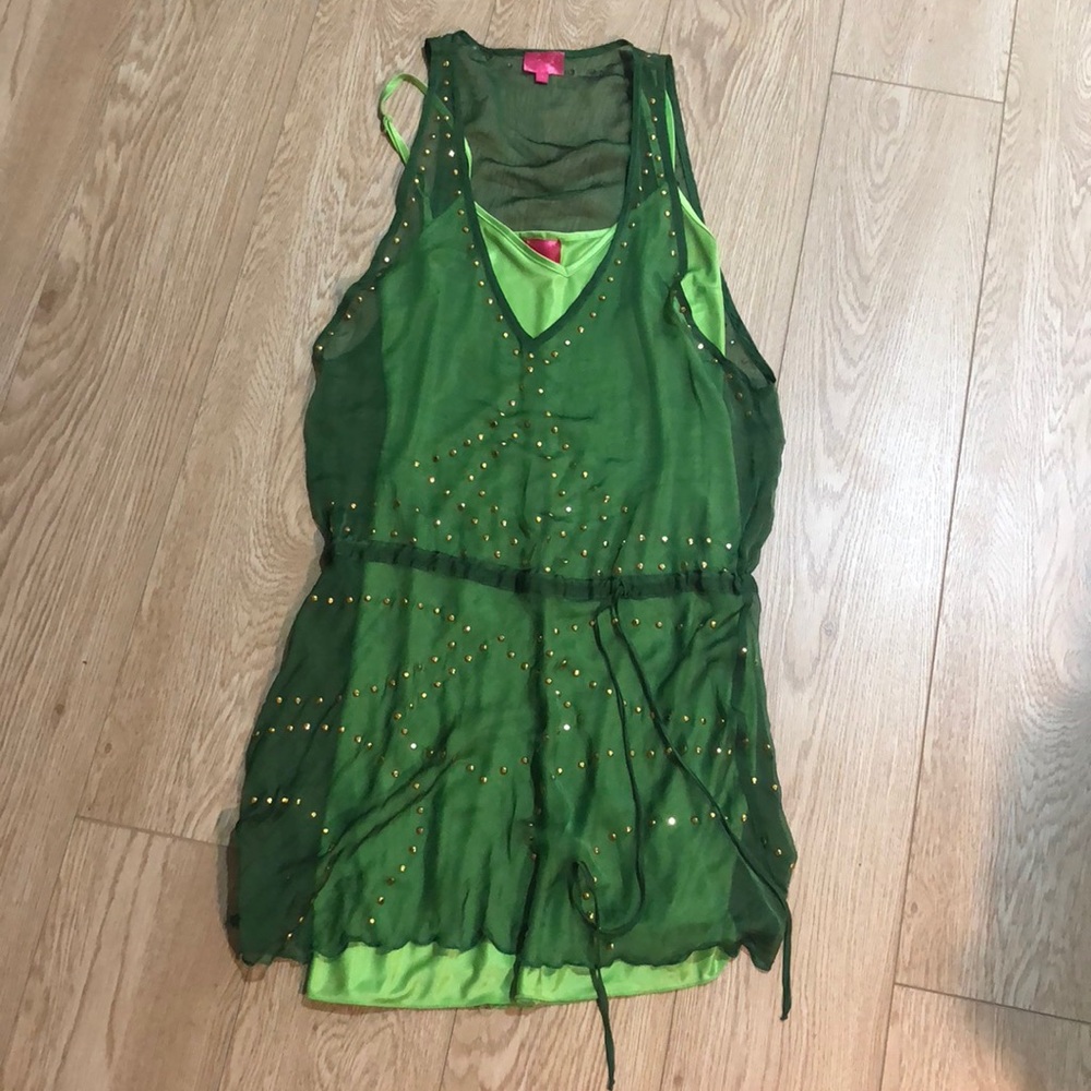 Green Drop Waist Tie Dress with Gold studs 💚